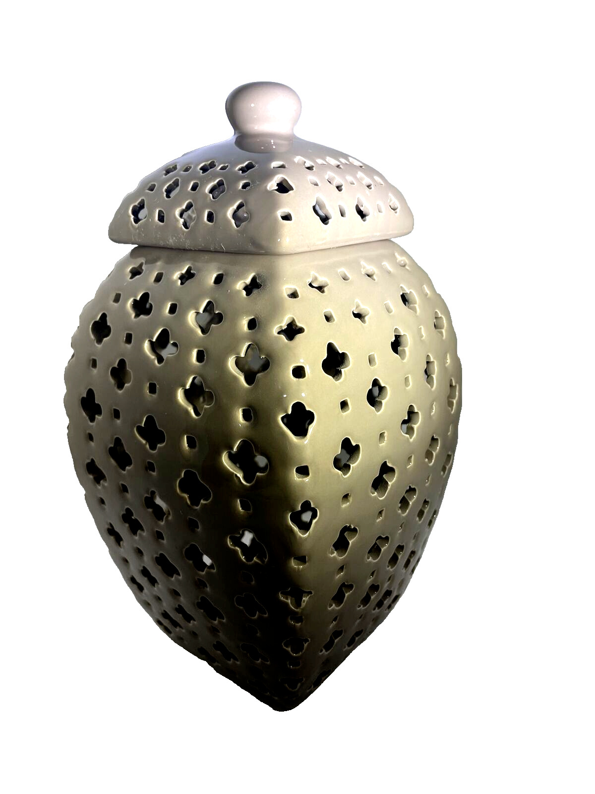 Pierced Reticulated Ginger Jar Canister with Lid Ceramic 11.5\