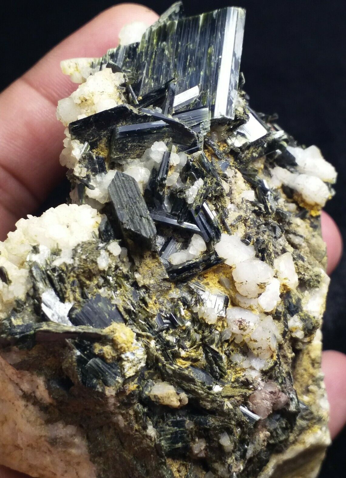 Aegirine shiny crystals cluster on matrix Albite nice lustrous & unique PC SB11