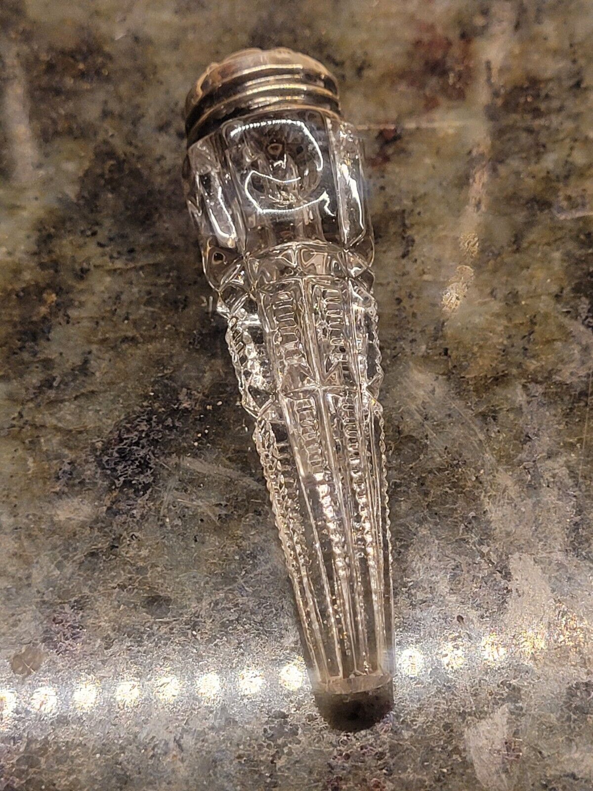 Antique Victorian Lay Down Cut Crystal Glass Perfume Scent Bottle w Original Cap