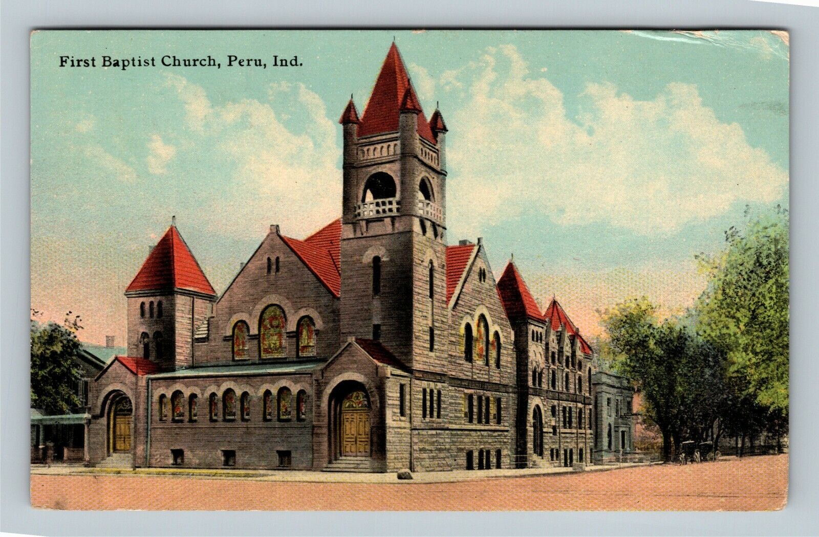 Peru IN, First Baptist Church, Indiana c1912 Vintage Postcard