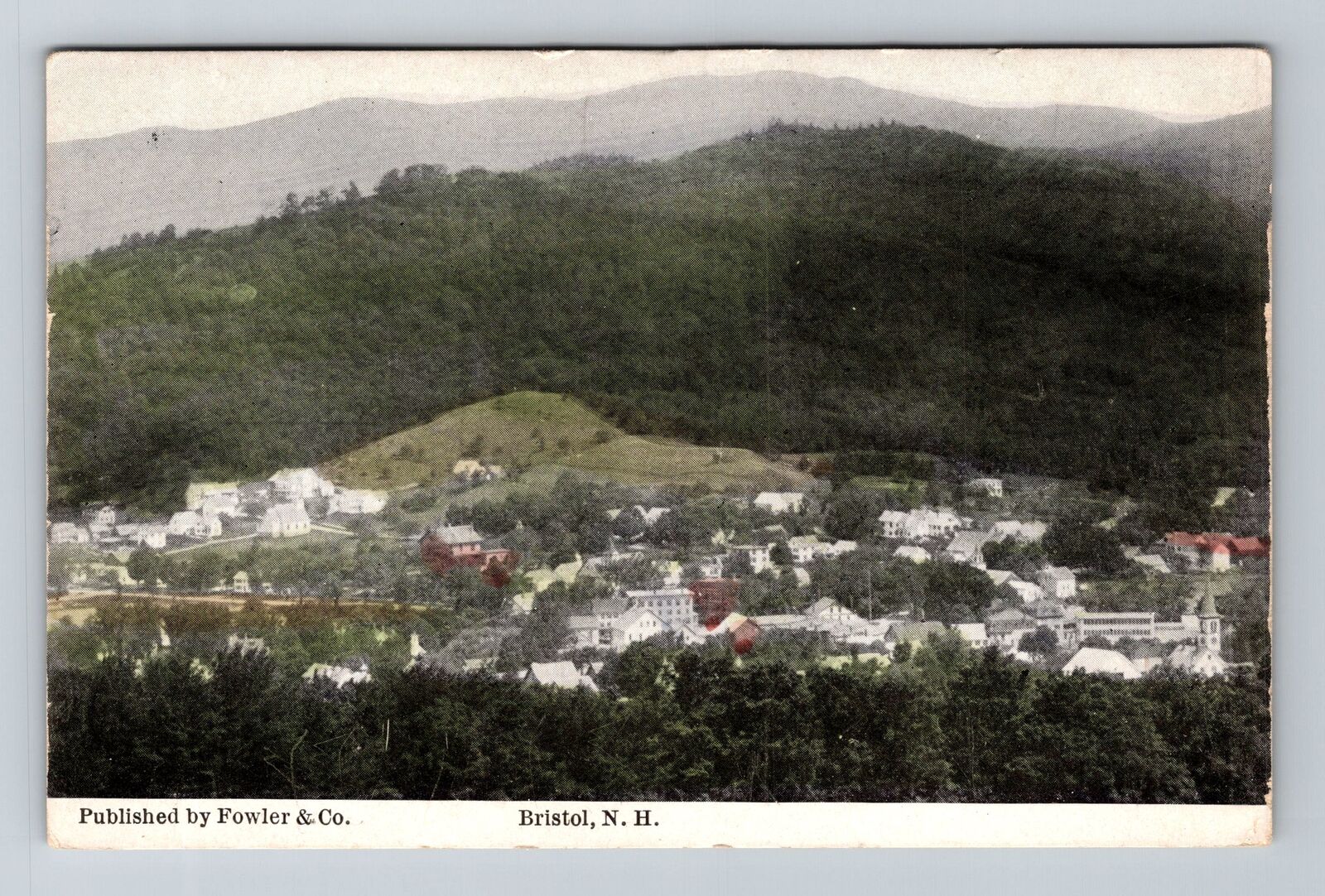 Bristol NH-New Hampshire, Aerial View Town Area, Scenic, Vintage Postcard