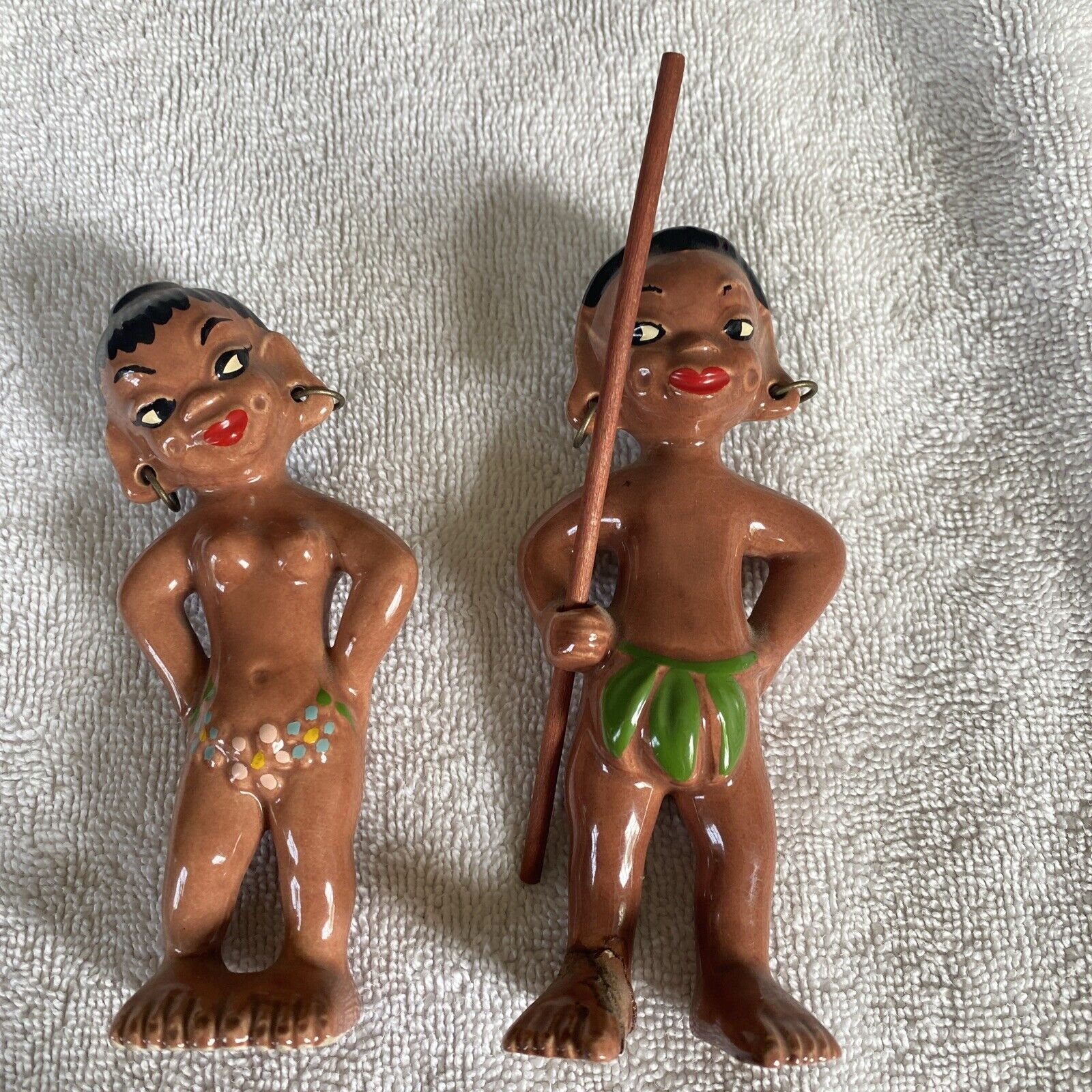 - 1950s Gilner Pottery Happy Cannibals Figurines lot of 2