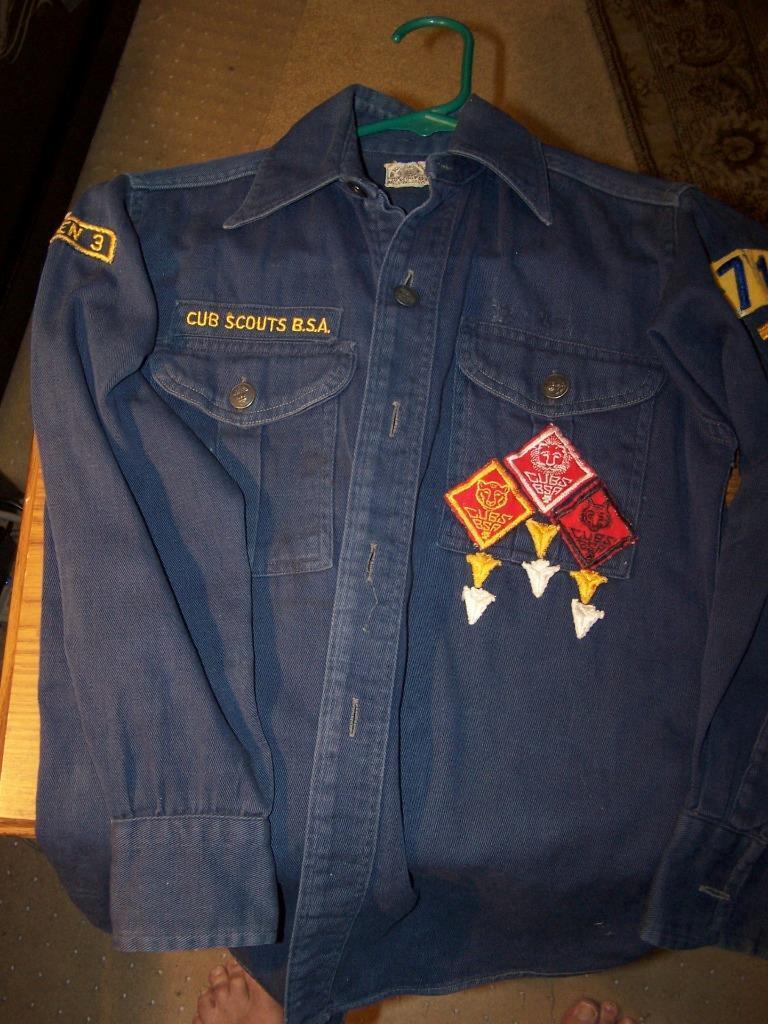 Vintage Official Boy scout Long Sleeve Shirt  with patches Blue  DEN 3 ,71
