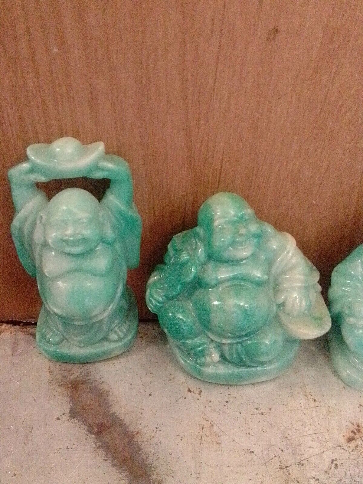 3” Desktop Sm Green Resin Buddha Statues Big Fat Happy Laughing Buddha Set Of 4