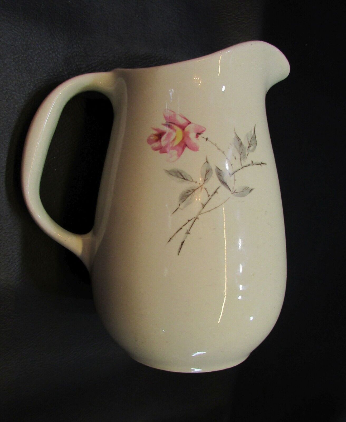 Old Universal Potteries Ballerina Hand Decorated Comde Pink Rose White Pitcher