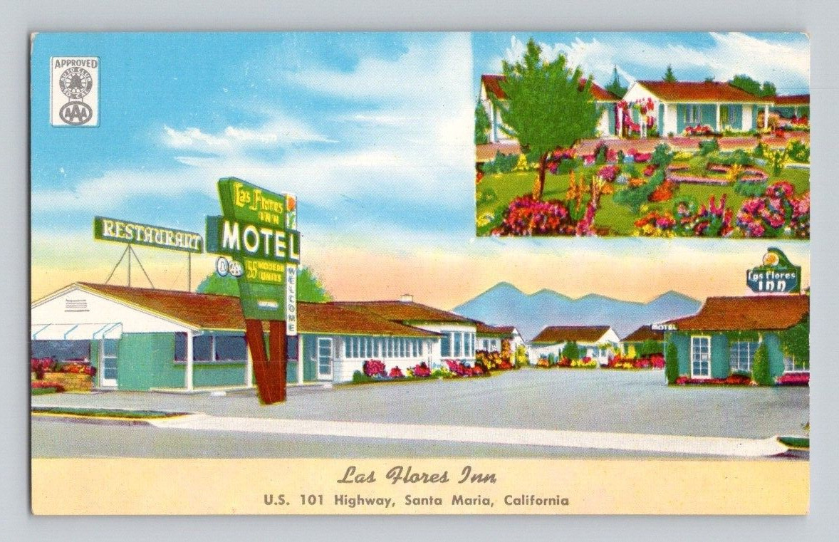 1950'S. LAS FLORES INN. SANTA MARIA, CALIF. POSTCARD. SS28