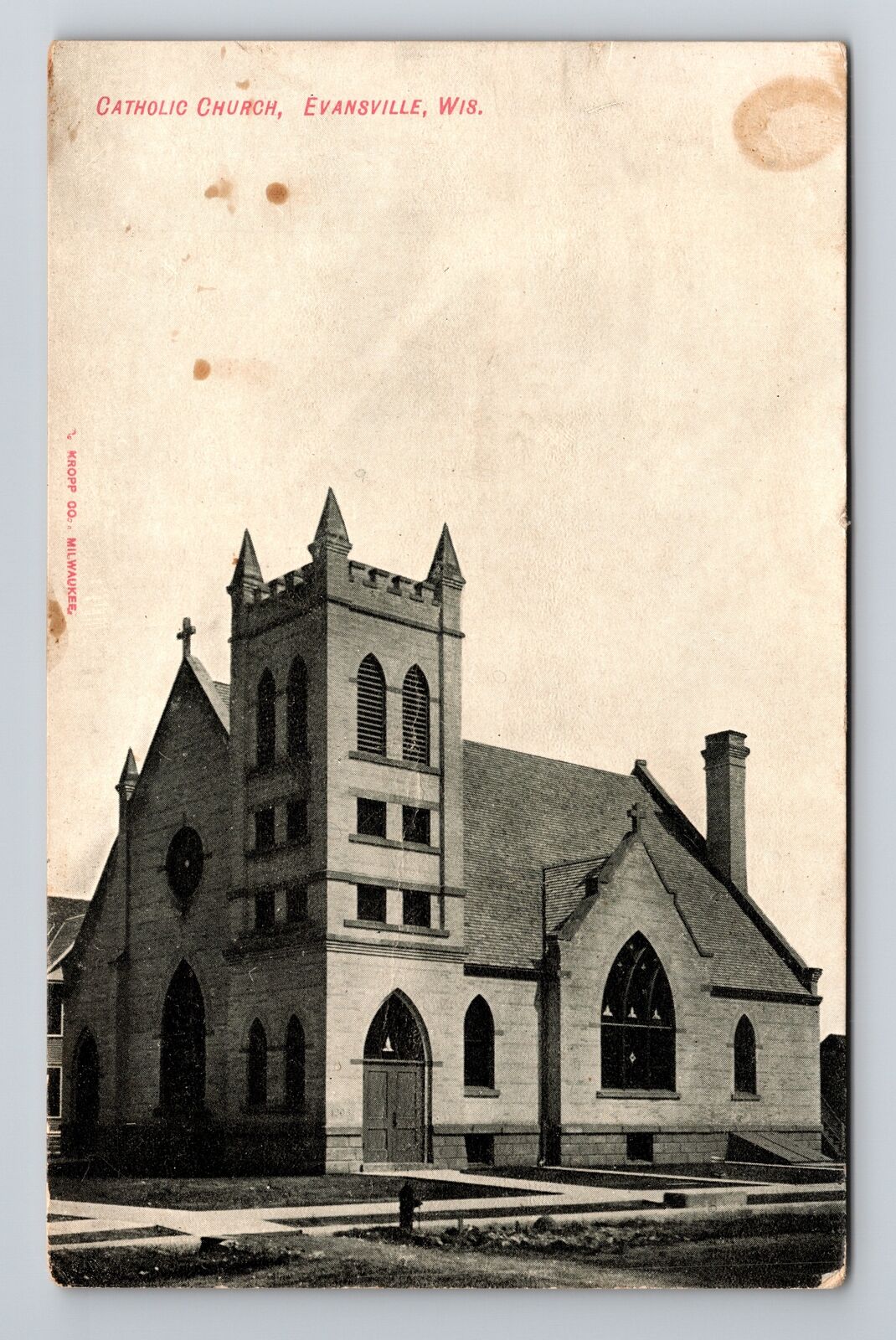 Evansville WI-Wisconsin, Catholic Church, c1909 Vintage Souvenir Postcard