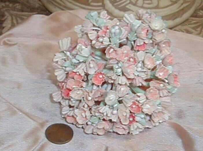Vintage Millinery Flower Bouquet Faded Peach Pink Velvet Linen w Velvet Stem