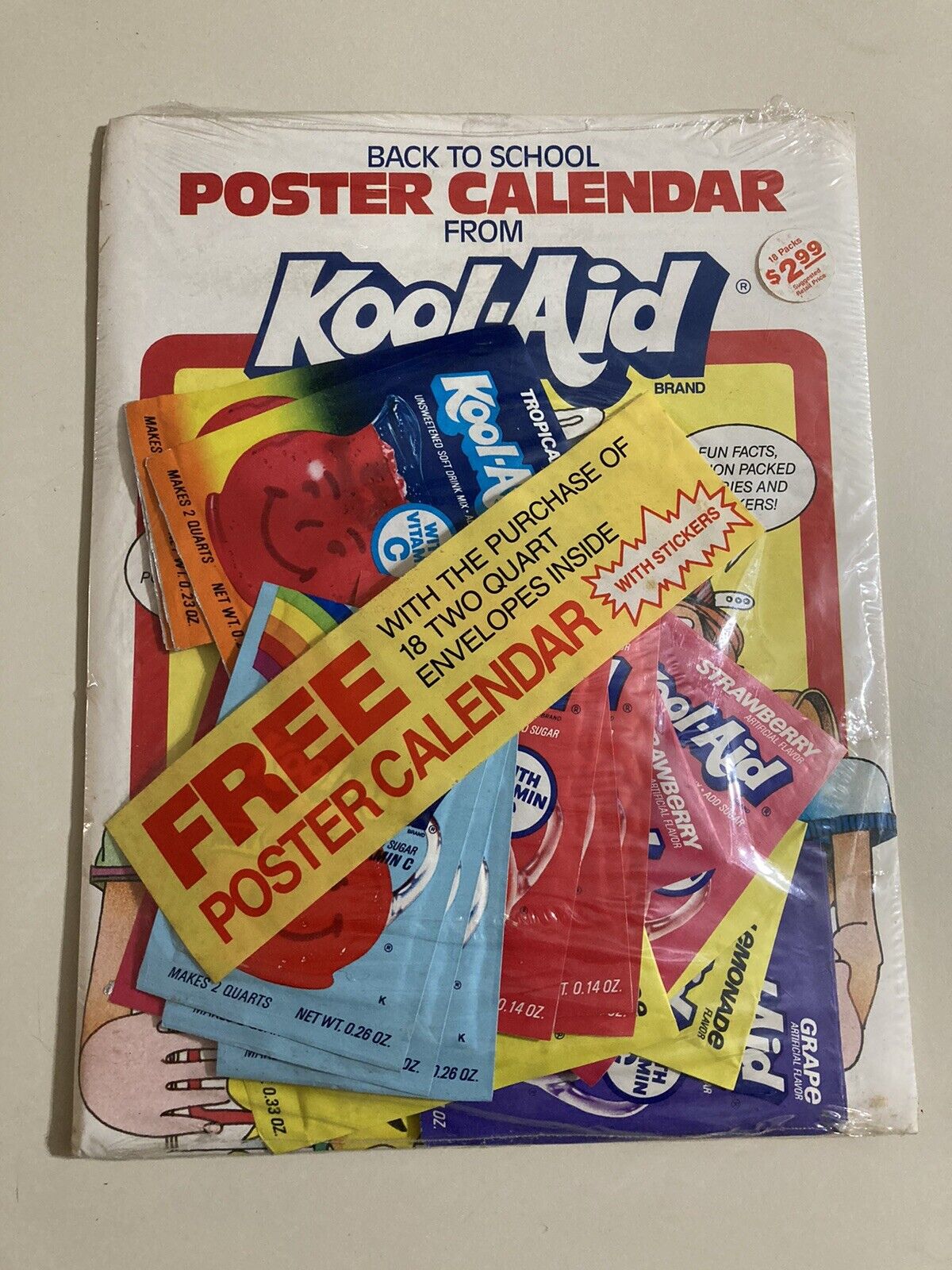 Vintage 1984 Kool Aid School Poster Calendar - Fruit Beverage Mix Rainbow Punch