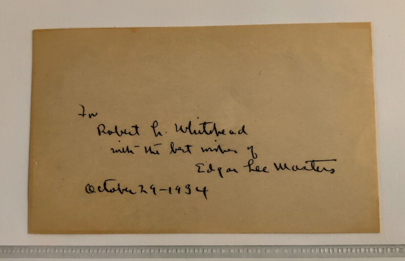 Edgar Lee Masters Handwritten Inscription \
