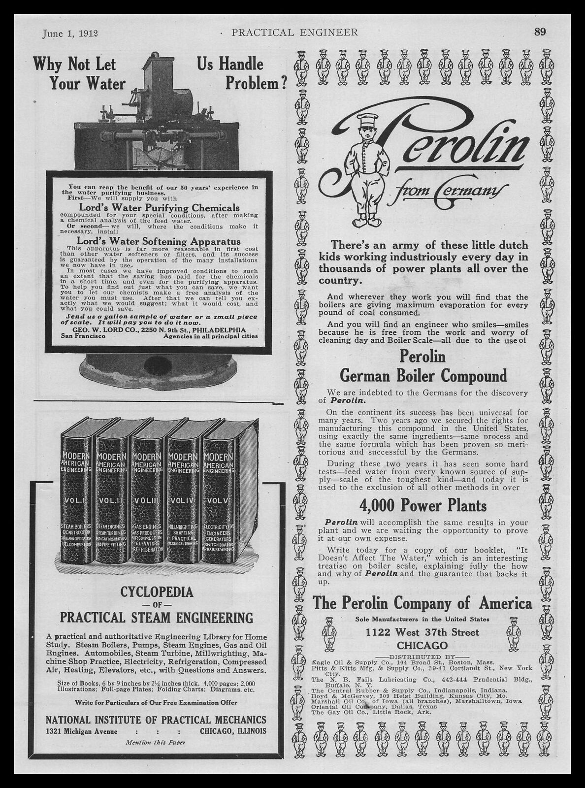 1912 Perolin Chicago Illinois Little Dutch Kids Factory Workers Vintage Print Ad