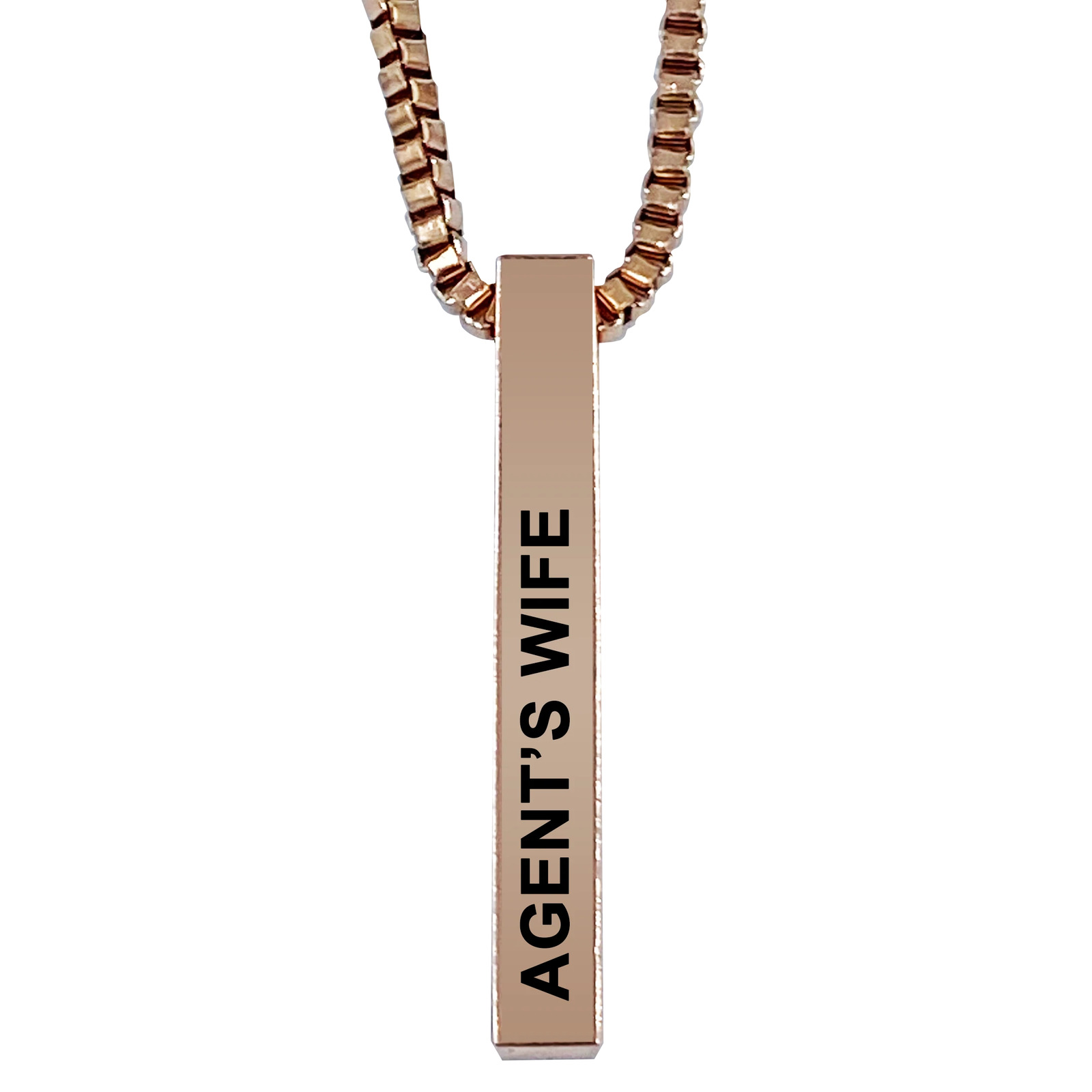 Agent's Wife Rose Gold Plated Pillar Bar Pendant Necklace Gift Mother's Day Chri