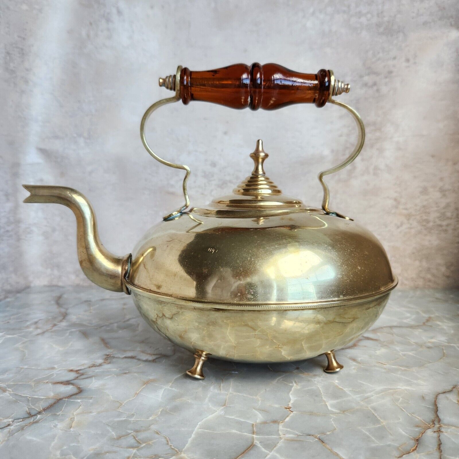 Antique RESTORED Victorian Brass Kettle Teapot 1850 British Manufacture
