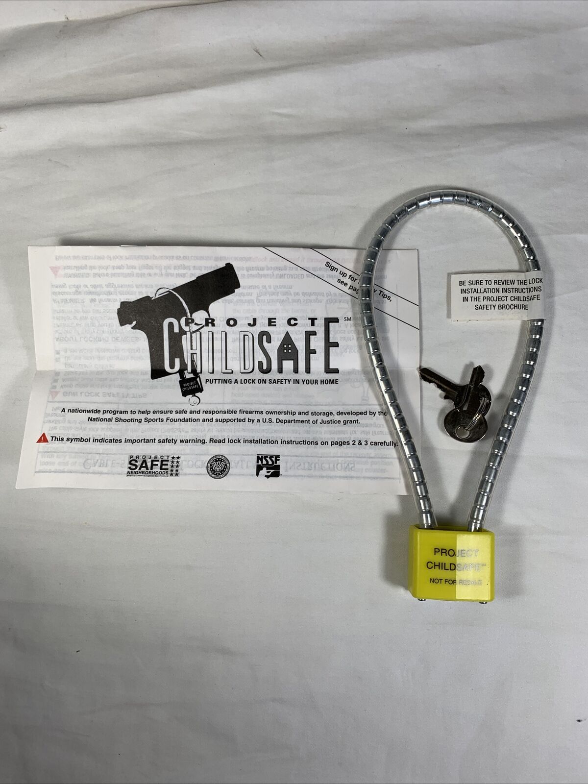 NEW PROJECT CHILDSAFE~ Firearm Gun Weapon Cables Safety Lock Padlock 2 keys
