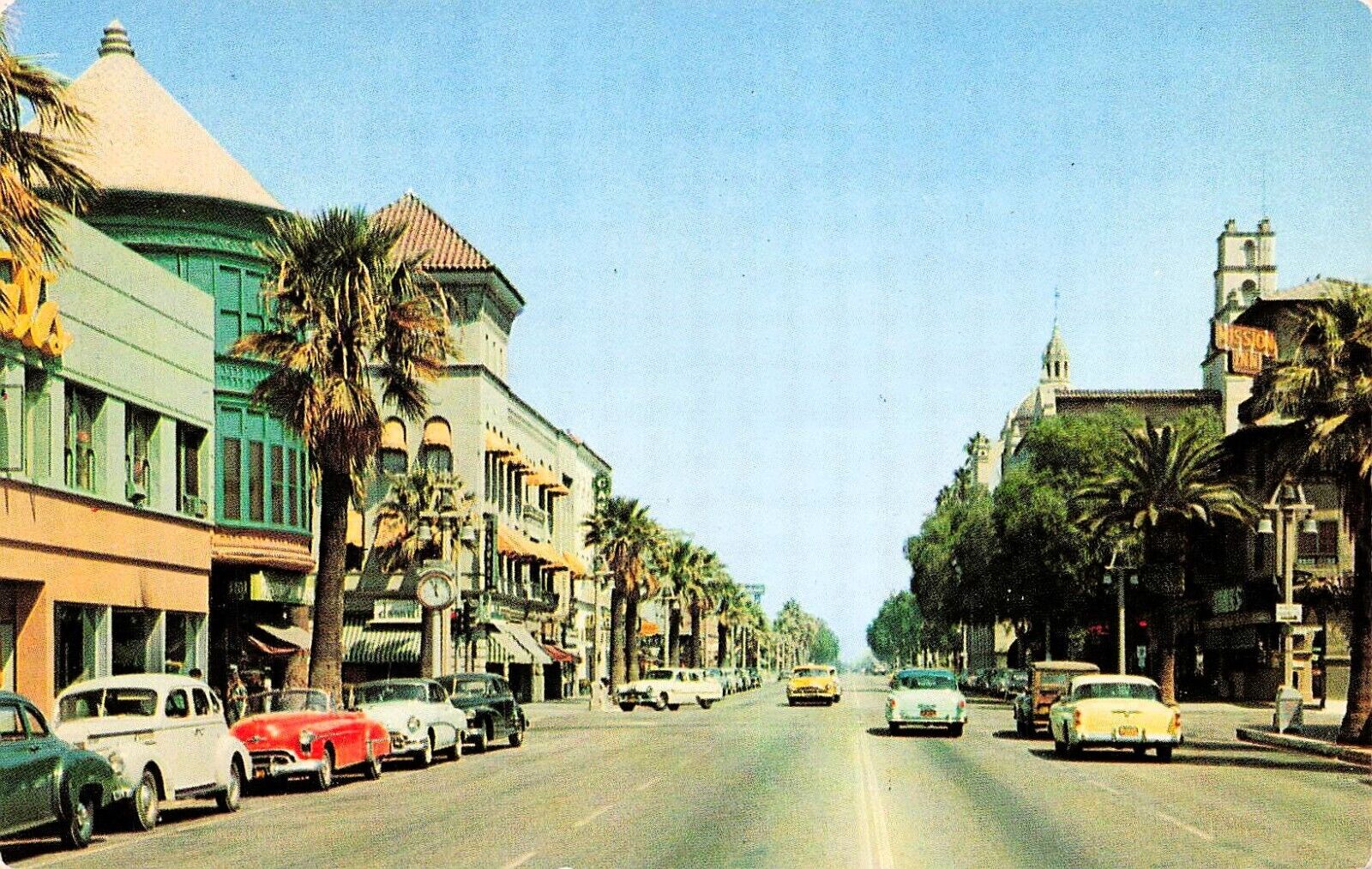 Riverside CA California Main Street Downtown 1950s Spanish Missions Postcard E33