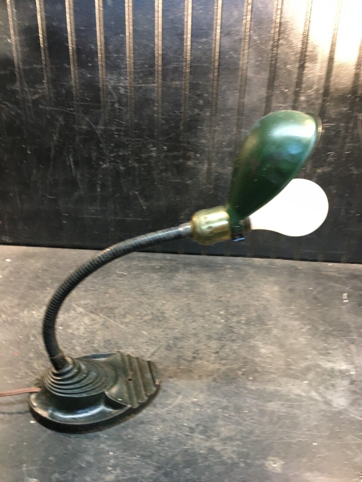 Vin Flexable Goose Neck Desk Lamp Cast Iron Base Metal  Shade  1940s