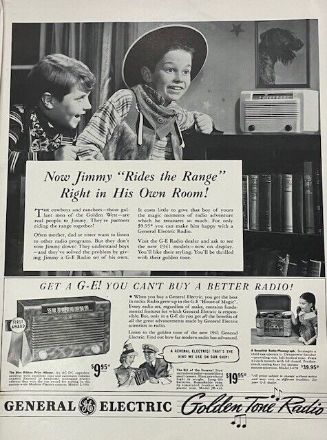 Rare 1941 Original Vintage General Electric Golden Radio Cowboy Western AD