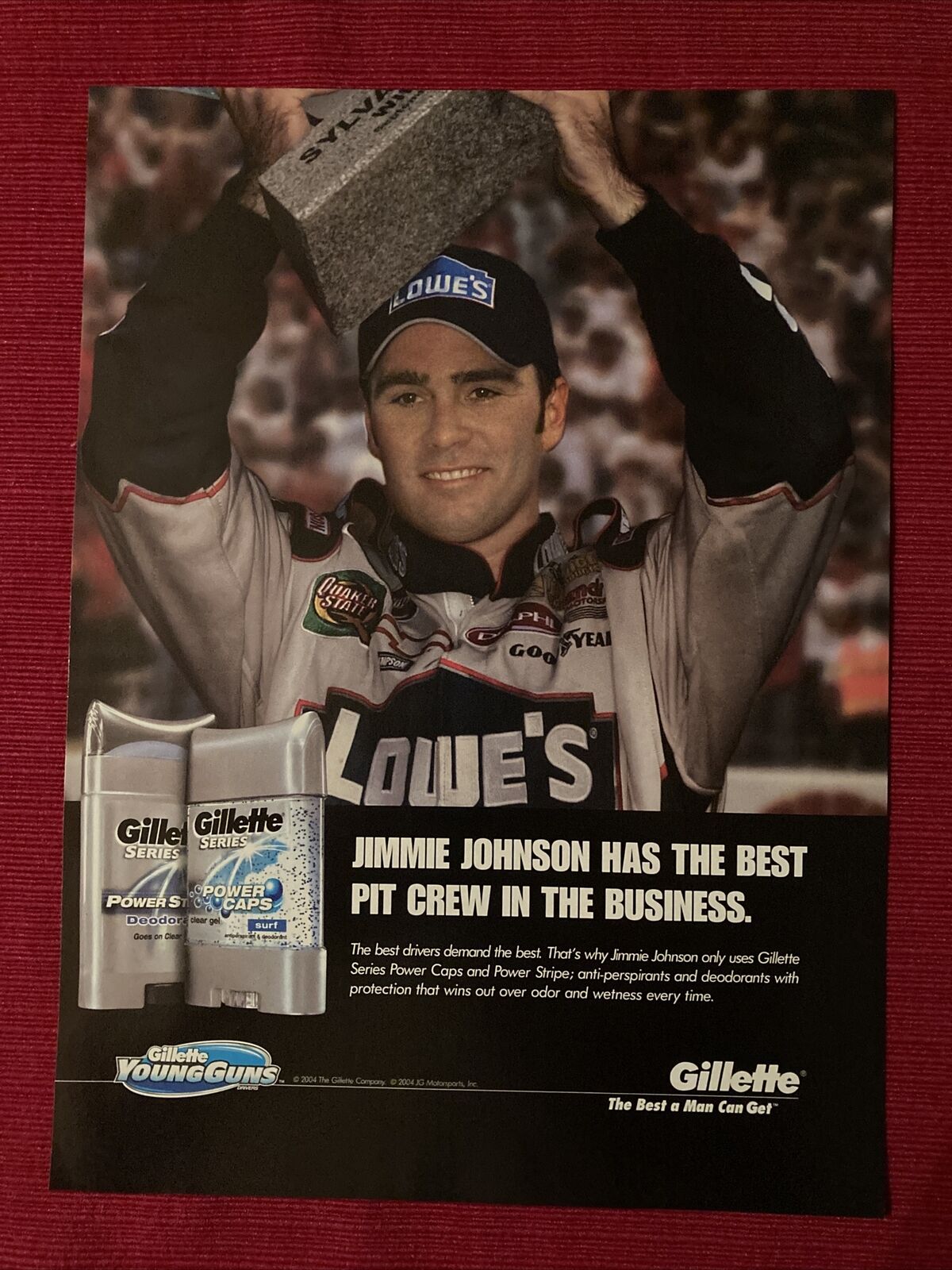 NASCAR Champion Jimmy Johnson for Gillette Deodorant 2004 Print Ad