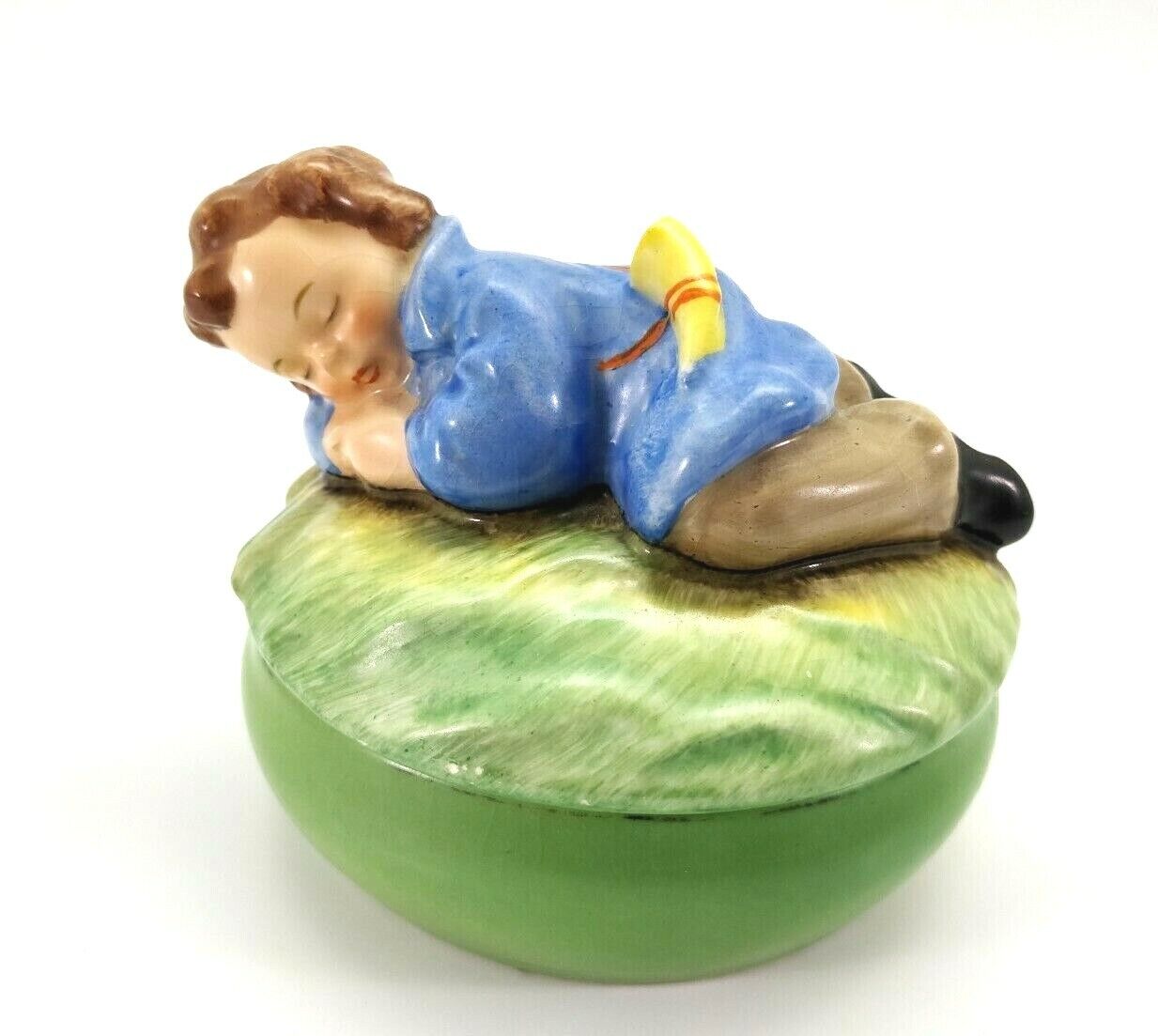 Goebel Hummel Vintage Hand Painted Trinket Box Ceramic Germany Boy Sleeping OOK