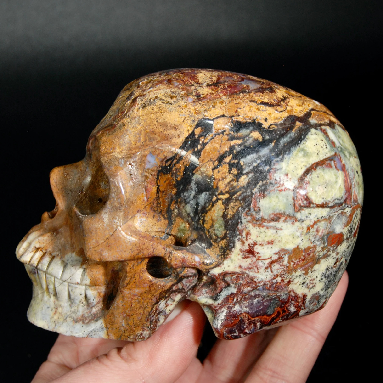 3.8in 1.4lb Large Flashy Red Pietersite Carved Crystal Skull, Realistic Gemstone