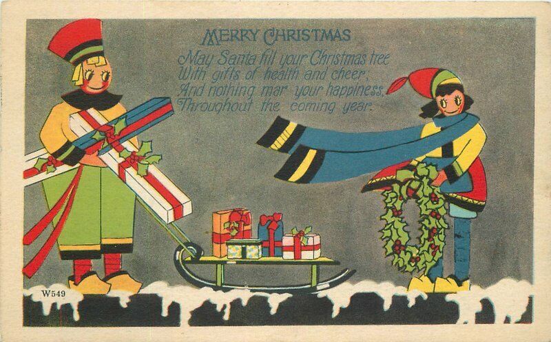 1926 Christmas Toys sled Children artist impression Postcard 22-3208