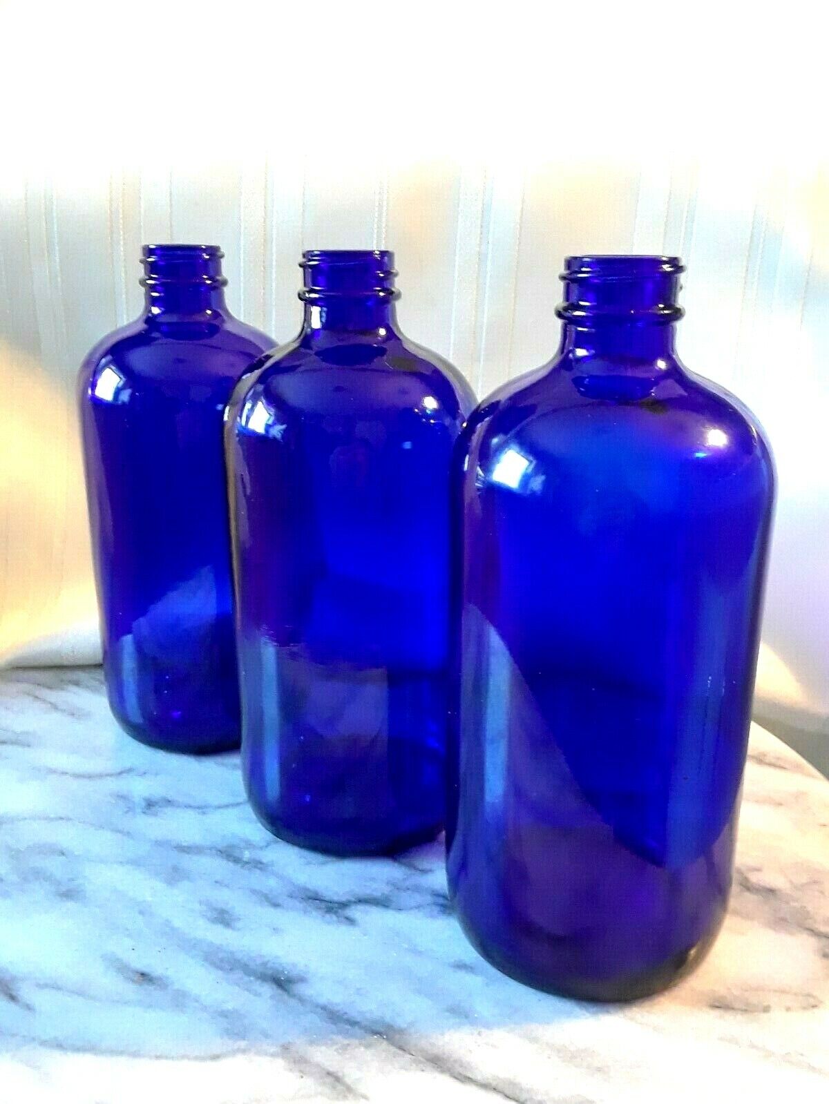 COBALT Bottle BOSTON ROUND Solid Blue Glass ~ Large 16oz APOTHECARY High Quality
