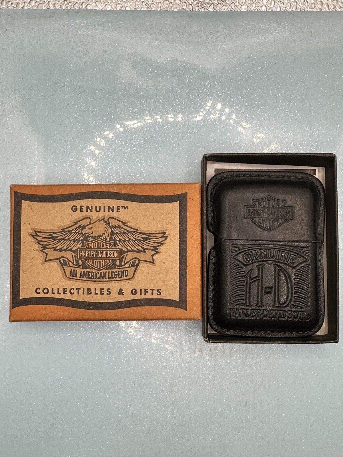 Vintage 1996 Harley Davidson Leather Zippo Lighter NEW In Original Box