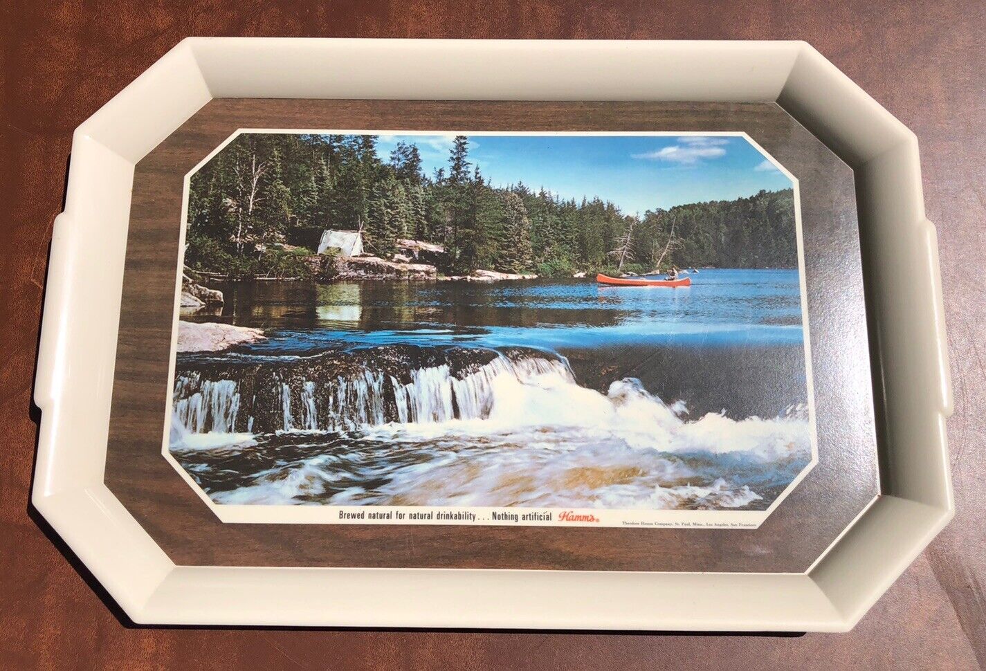 Vintage Hamm\'s Beer Tray Canoe River Lake Falls 3 city Plastic Waverly Products
