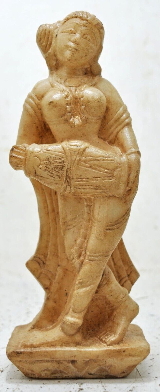 Antique White Marble Lady Apsara Musician Figurine Original Very Fine HandCarved