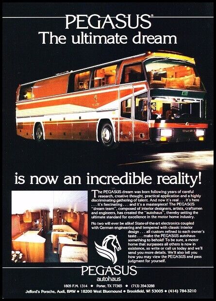 1987 Pegasus Camper Coach Motorhome Original Advertisement Car Print Ad J702A