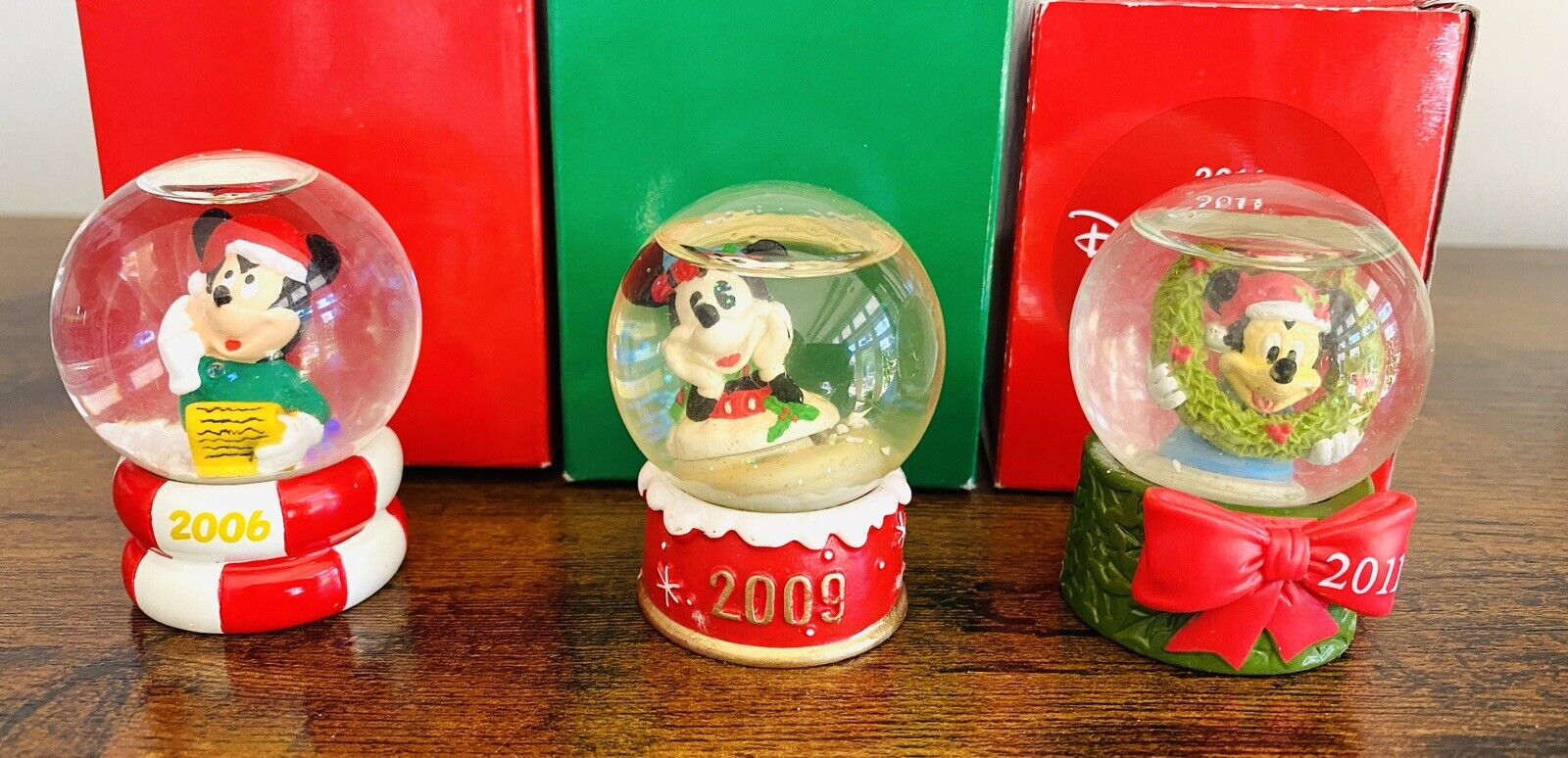 Disney Mickey Mouse Snowglobe Set Of 3 Christmas 2.5 Inch High Includes Boxes