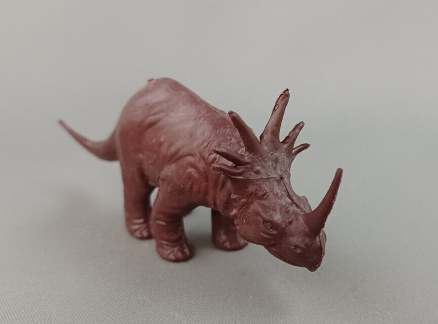 Marx Styracosaurus Vintage 1960s Prehistoric Playset Red-Brown Plastic Dinosaur