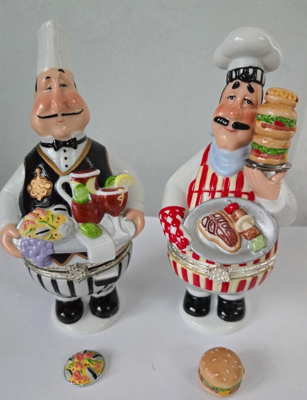 2 Cooking Club of America Chef Hinged Porcelain Trinket Boxes