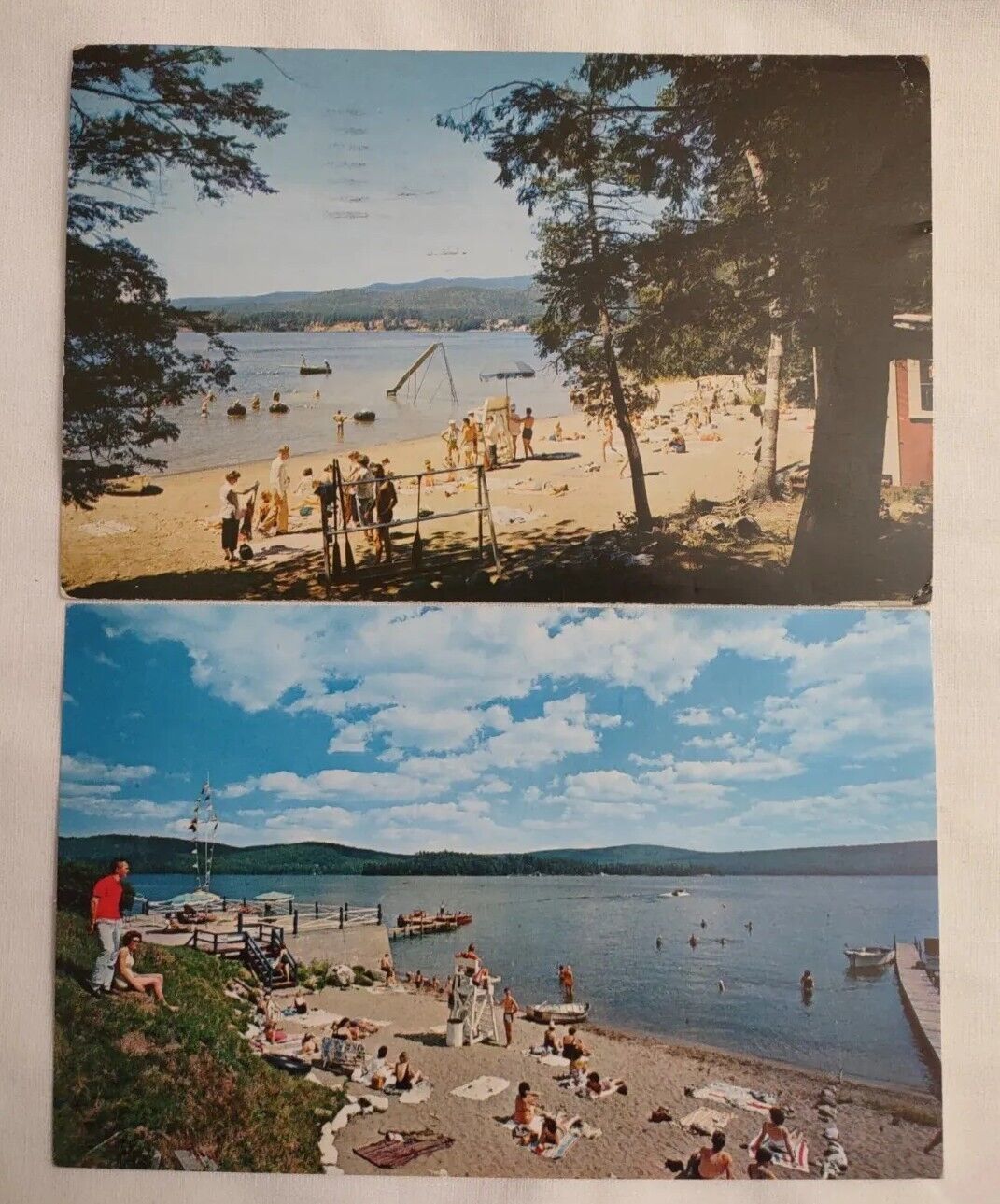 Vintage Lot Of 2 Word Of Life Inn Island Schroon Lake New York Postcard Beach 
