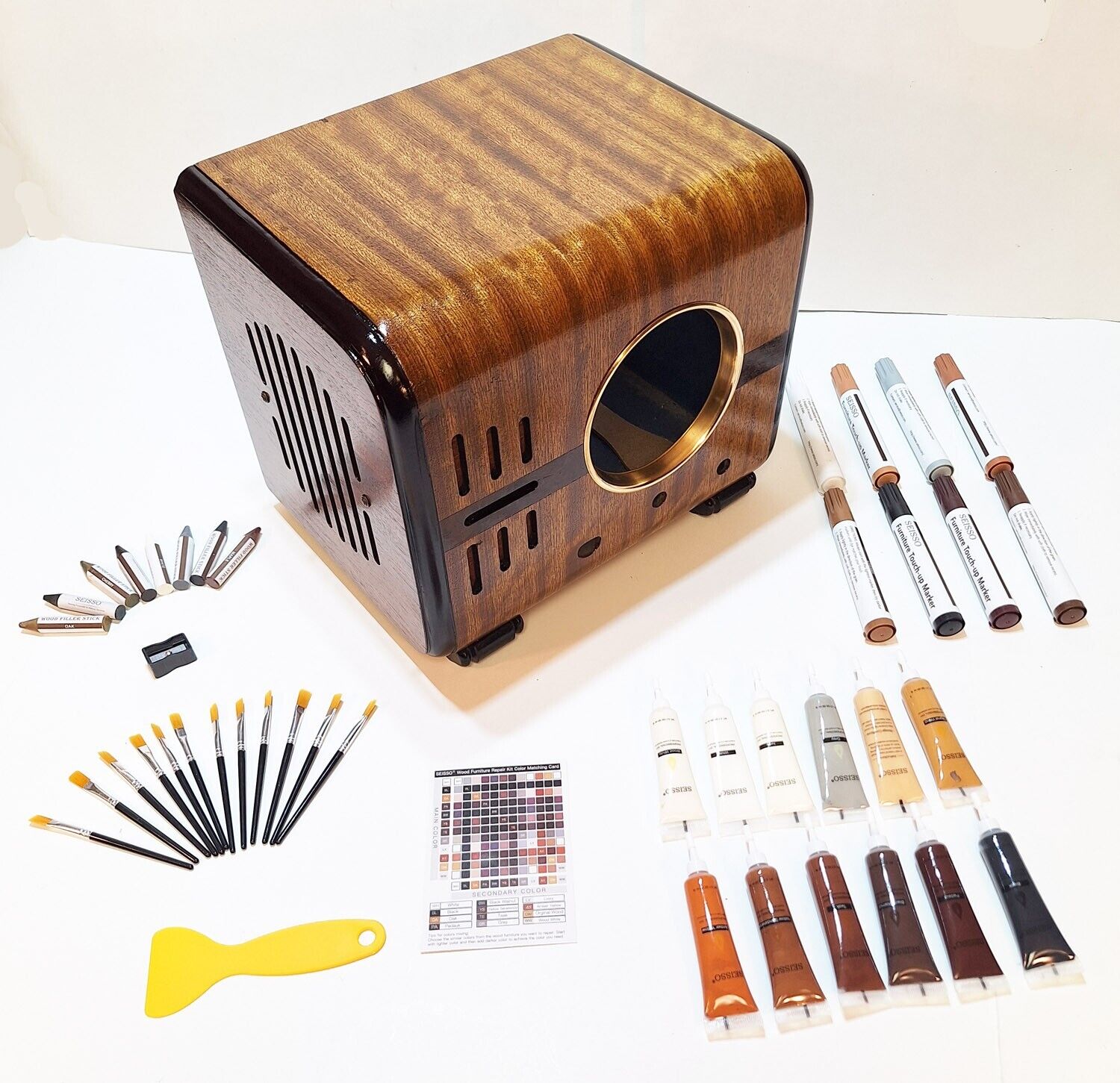 42 Piece Wood, Grain & Veneer Repair Kit for Antique Radio Cabinet Restoration