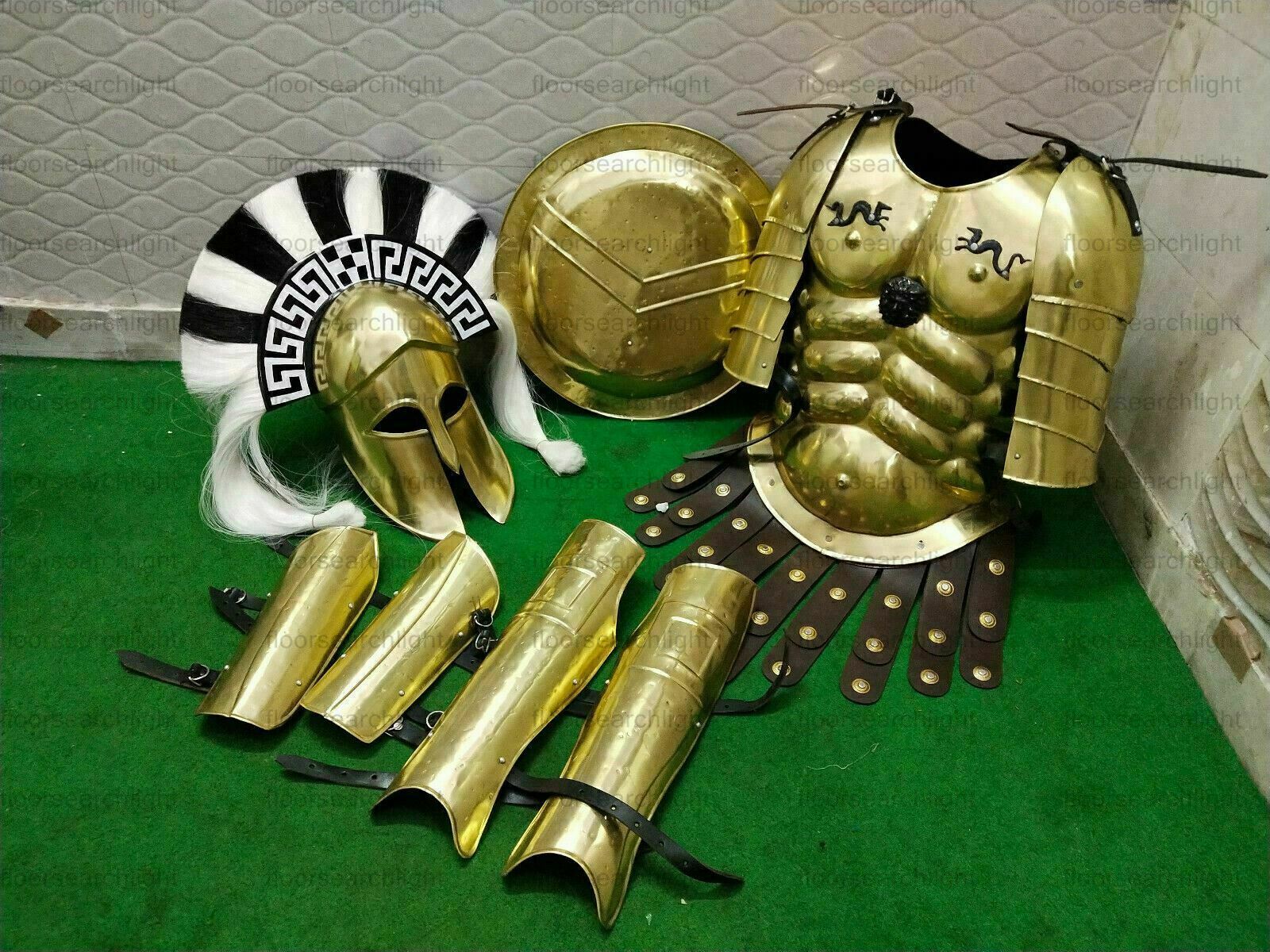 Antique Muscles Armor Jacket With Corinthian Helmet, Shield, Arm & Leg Guard 
