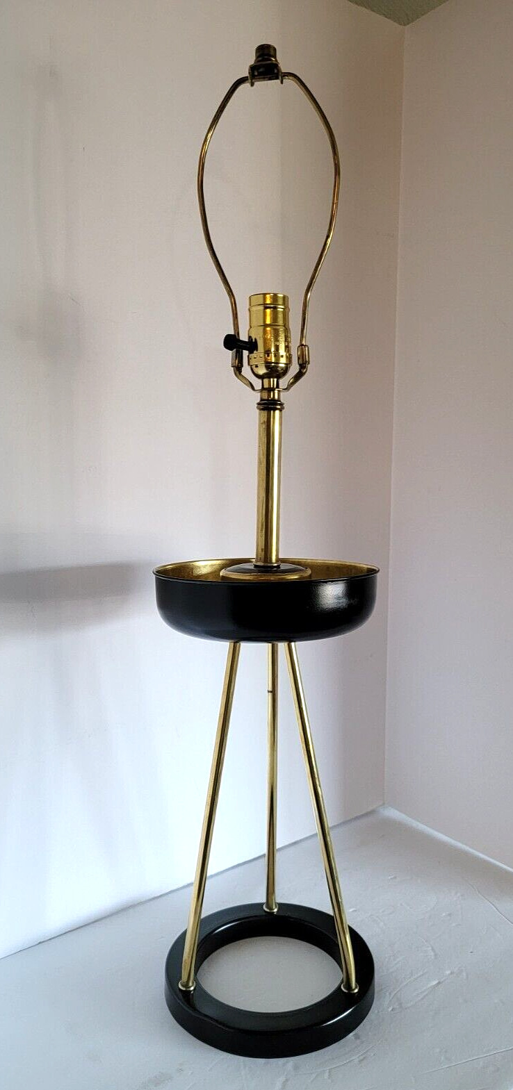 Vtg Mid Century Modern Black & Gold Sputnik Brass & Metal Tripod Table Lamp