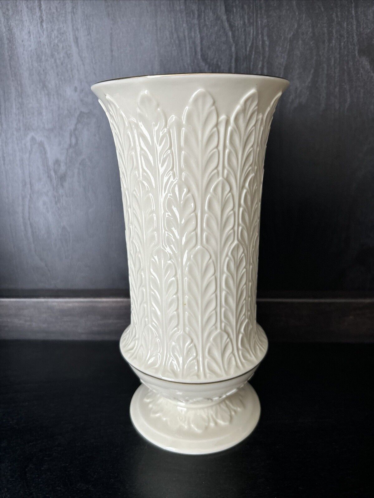 Lenox Acanthus Leaf Vase Cream Gold Trim Embossed Porcelain 9.5\