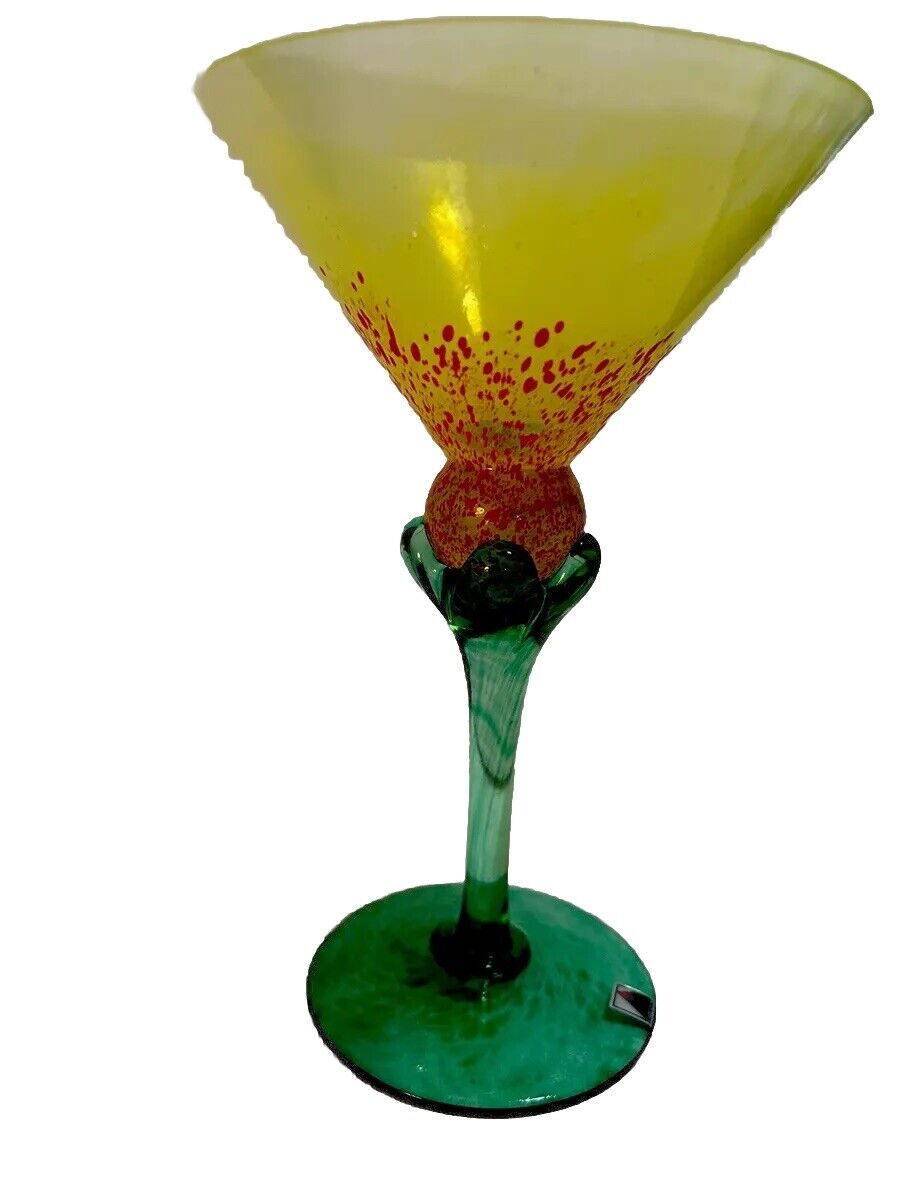 OPUS Czech Blown Glass Cocktail Yellow Blue Green Signed