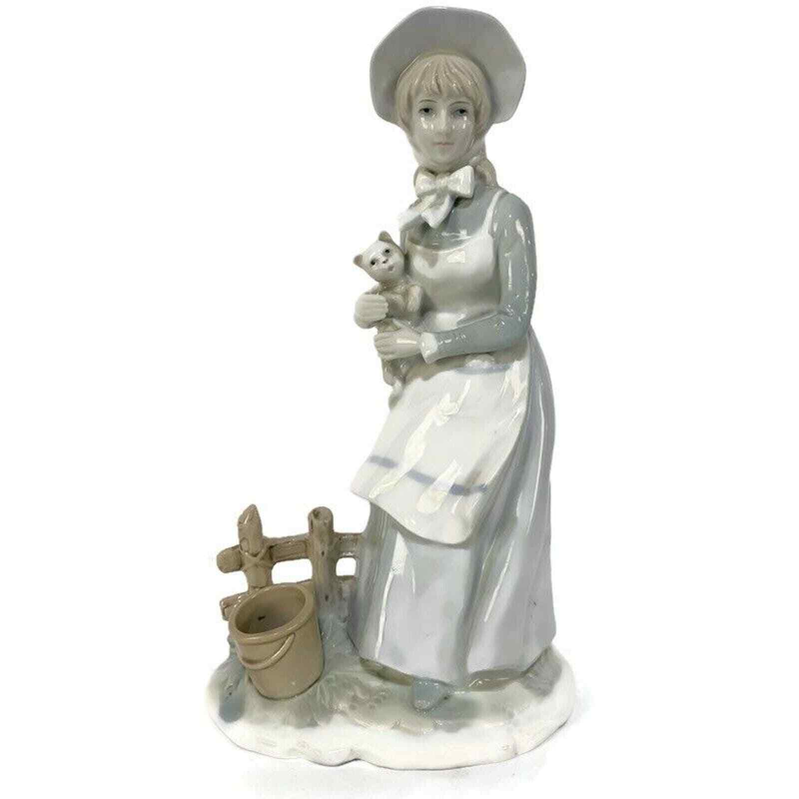 Norleans Japan Woman With Cat Porcelain Figurine In The Style of Lladro 8.5\