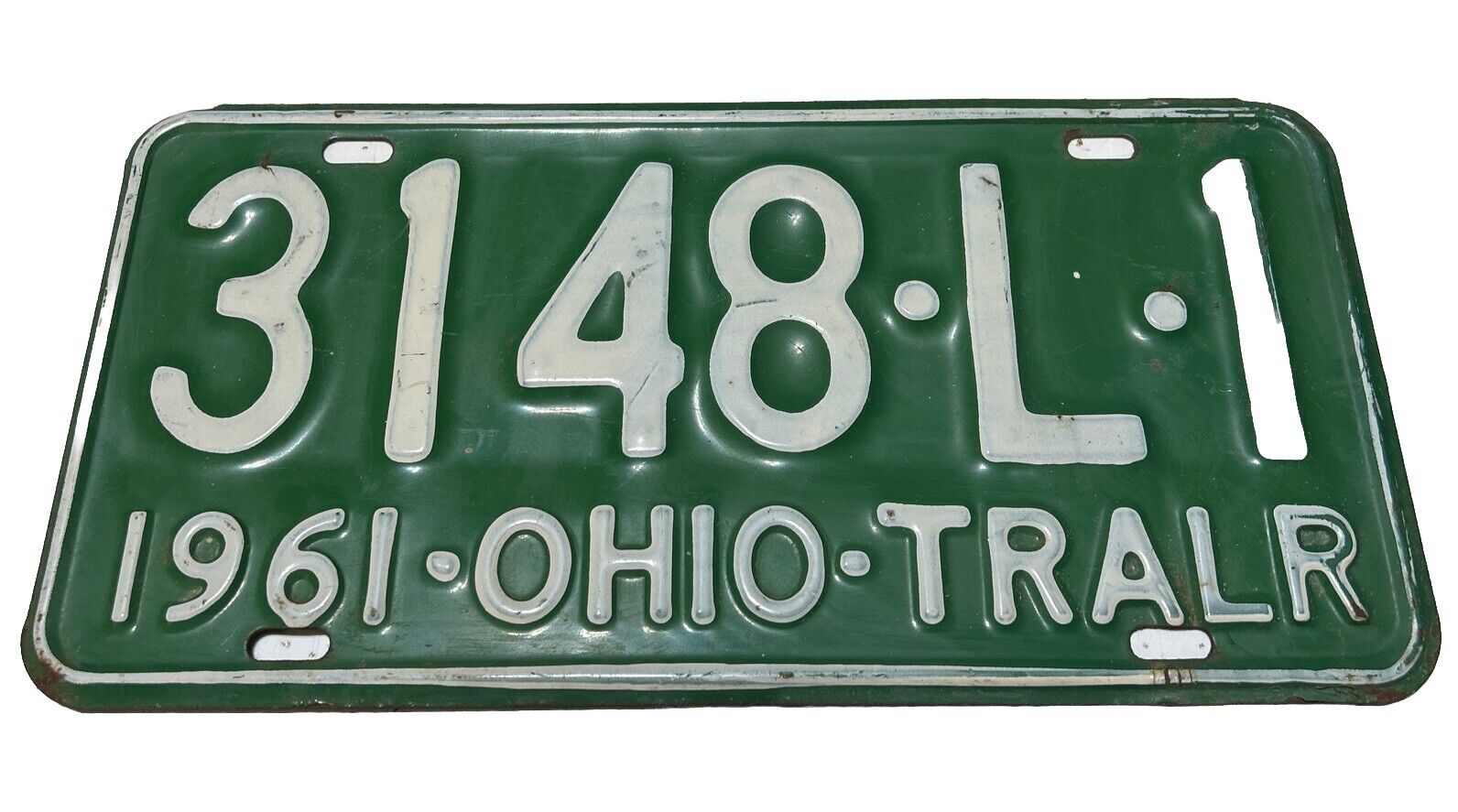 Vintage  1961 - Ohio Trailer License Plate - Original, Green,  Plate # 3148-L-1.