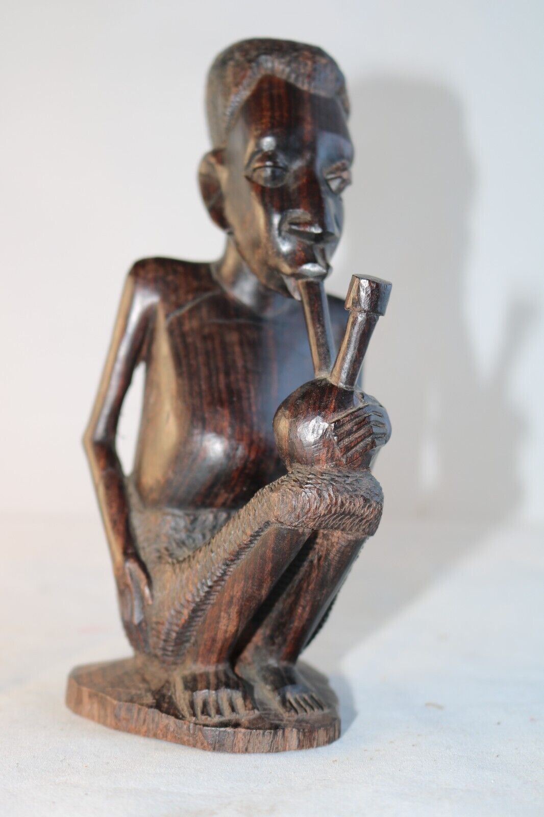 Statue African Man Smoking Bong Pipe  Hand Carved Ebony Wood Sculpture 7\