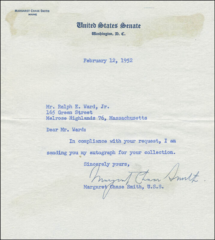 MARGARET CHASE SMITH - TYPED LETTER SIGNED 02/12/1952