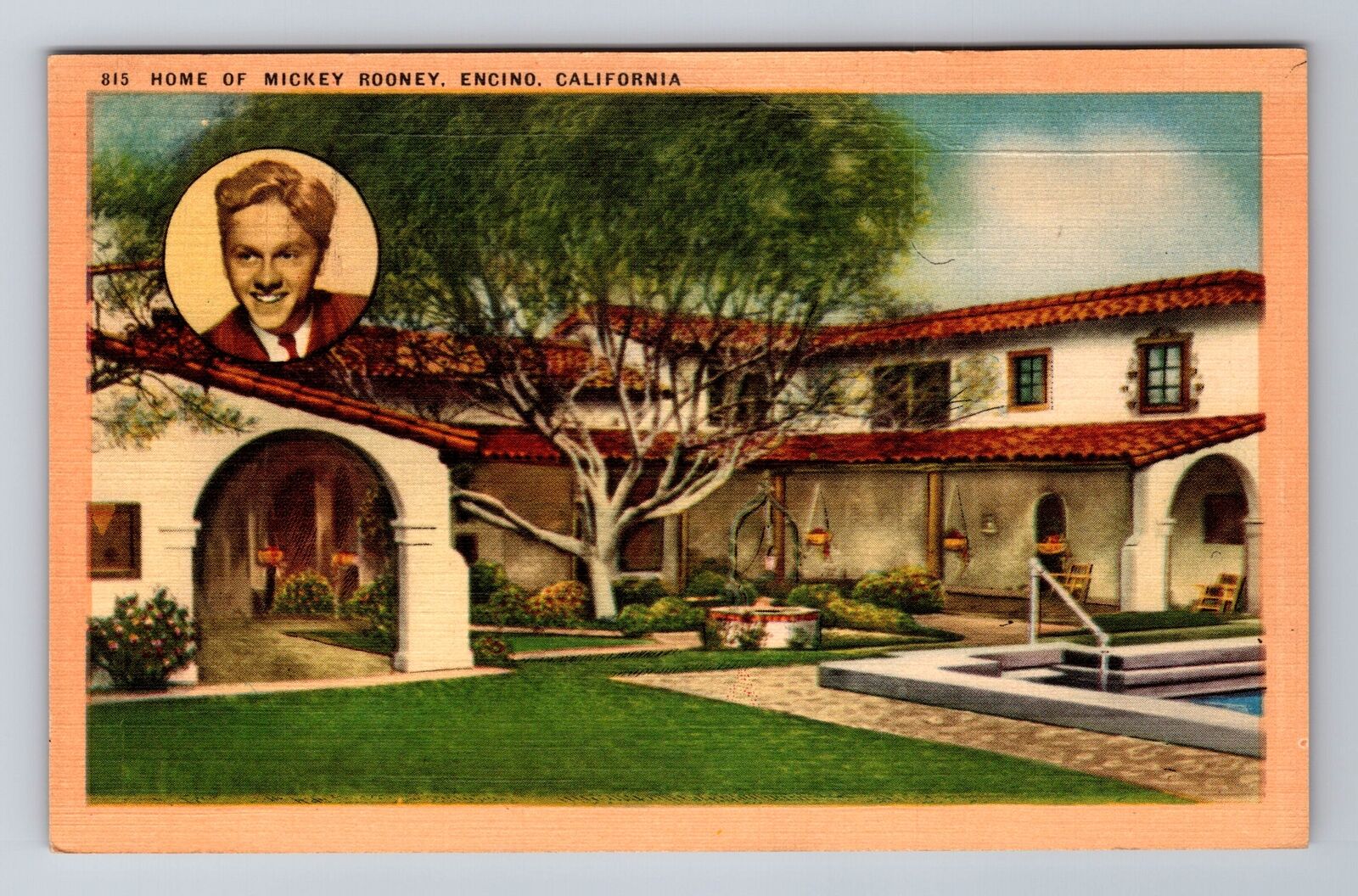Encino CA-California, Home Of Mickey Rooney, Antique, Vintage Souvenir Postcard