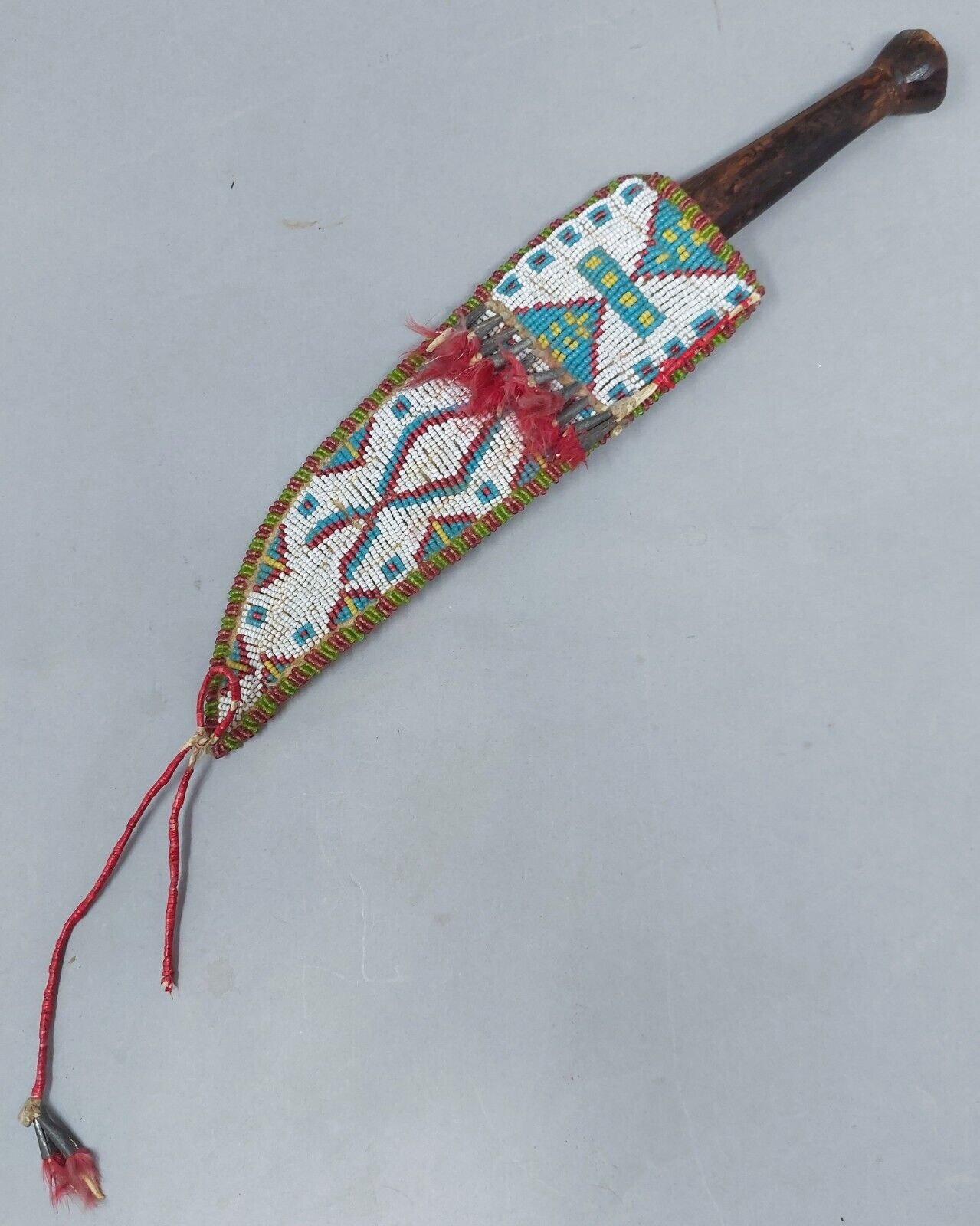 Antique Plains Native American Knife and Beaded Leather Sheath