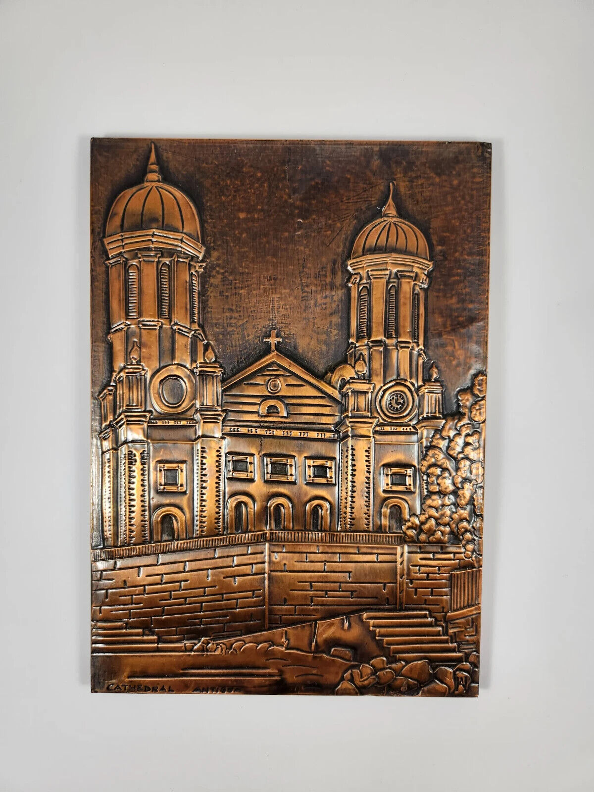 Vintage Cathedral Antigua Copper Relief Wall Hanging