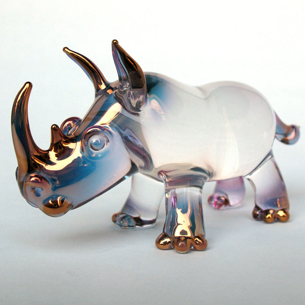 Rhino Rhinoceros Figurine Blown Glass Crystal Sculpture
