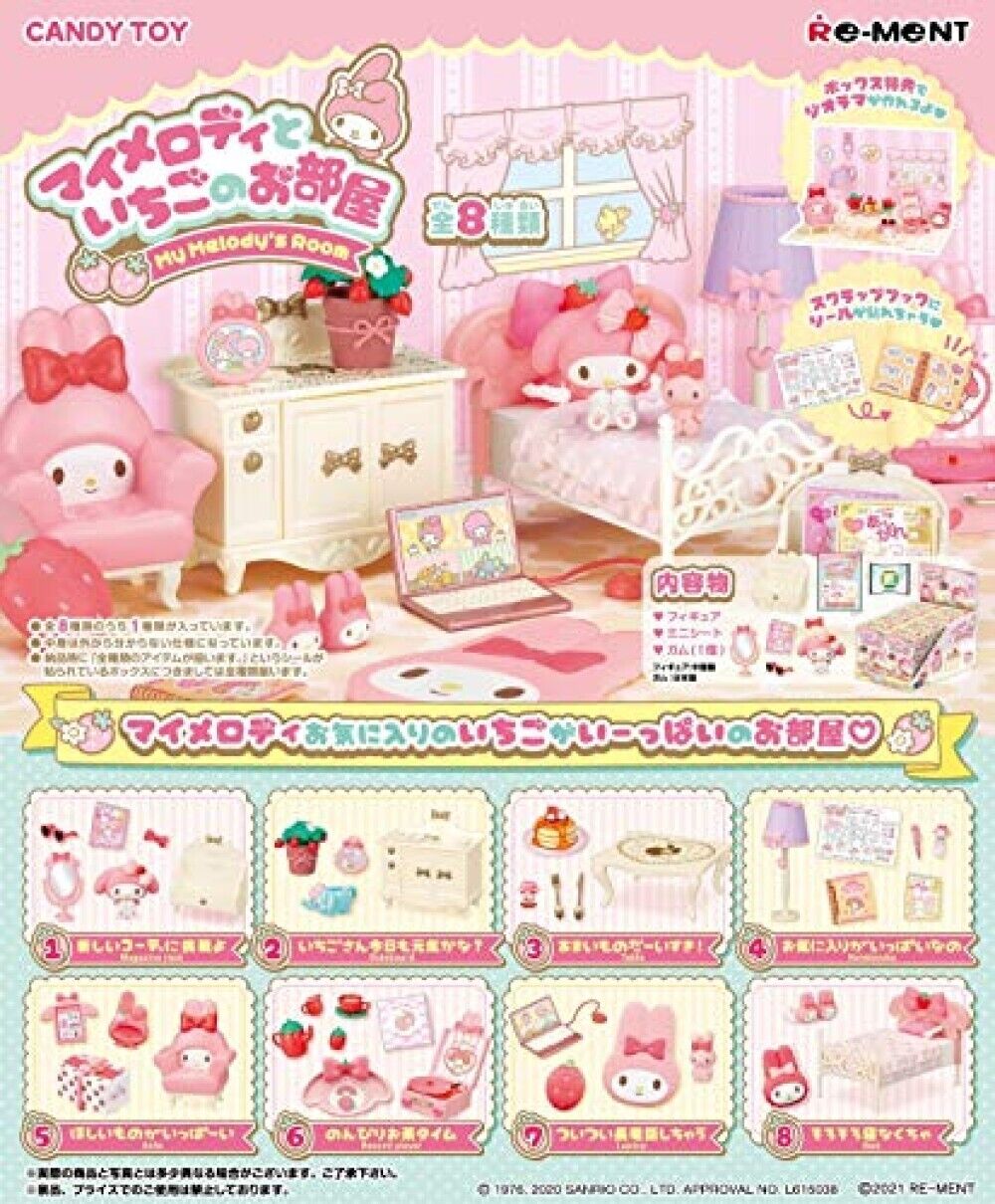 RE-MENT My Melody and Strawberry Room  8pcs Full Complete Set BOX