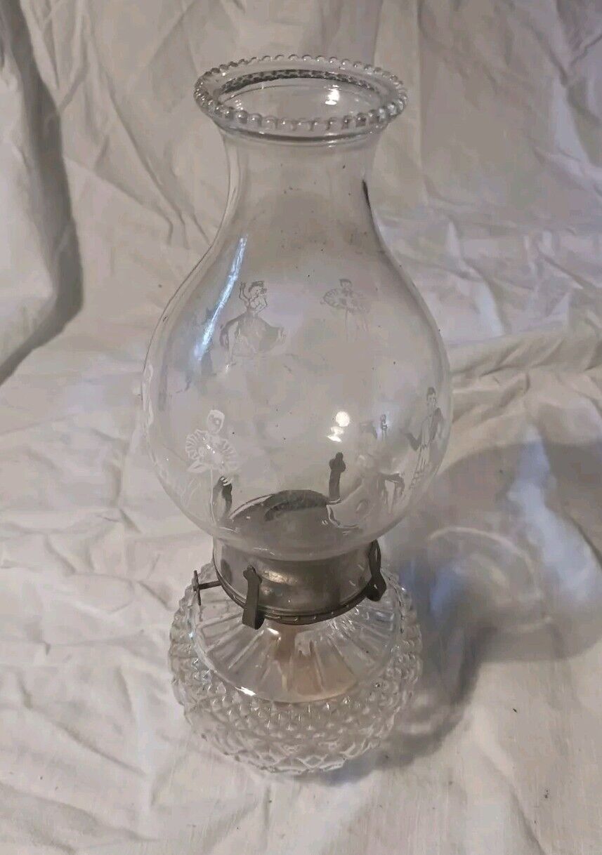 Vintage 1985 LAMPLIGHT FARMS OIL LAMP BASE And Handpainted Shade