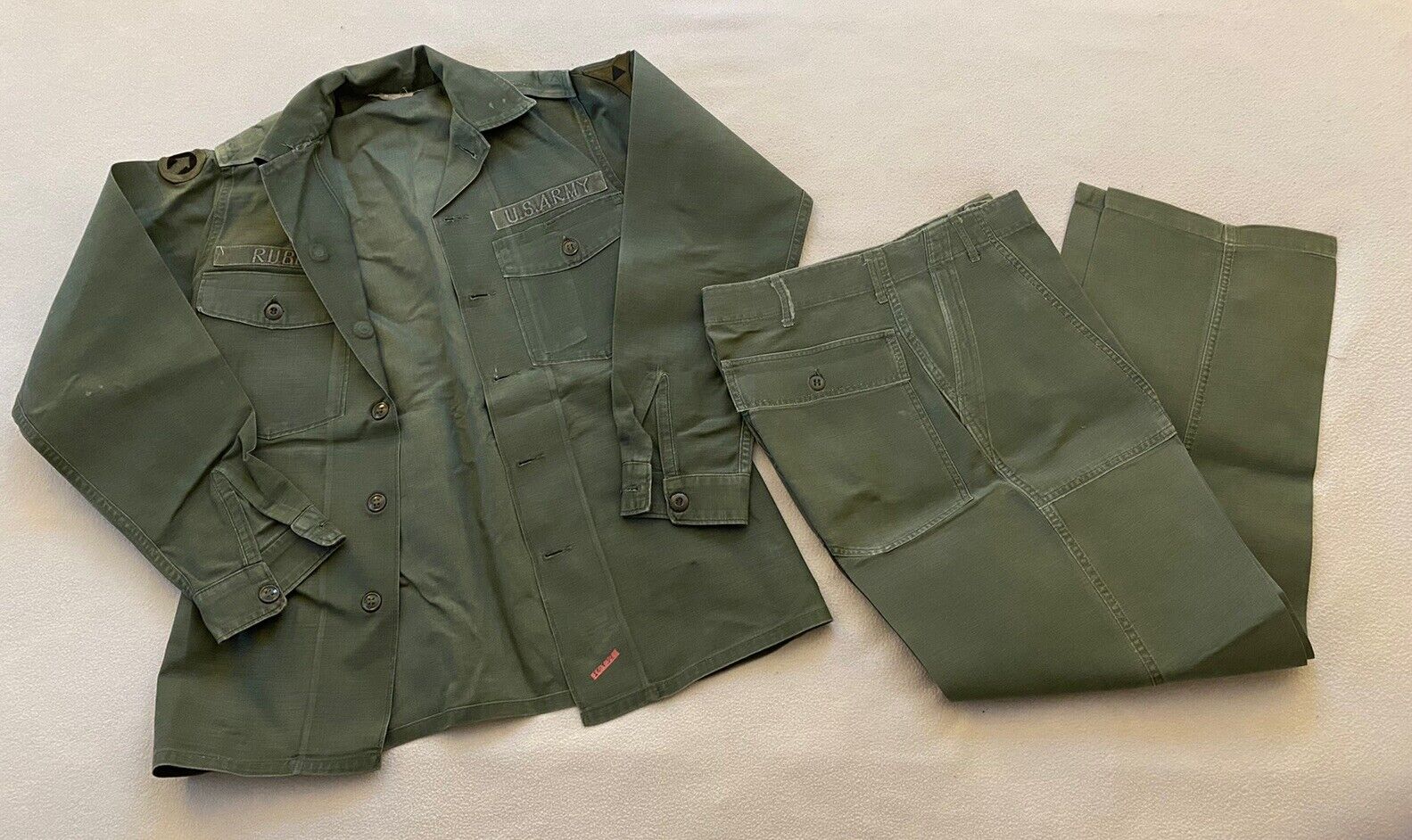 Lot of 4 - VTG US Army Uniforms Olive Green Sateen OG 107 Sz 14.5 X 33 (JL-183)